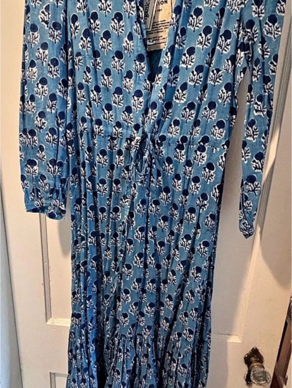 Emerson Frye - India Collection Floral Maxi Dress in Blue & White Size Small NWT